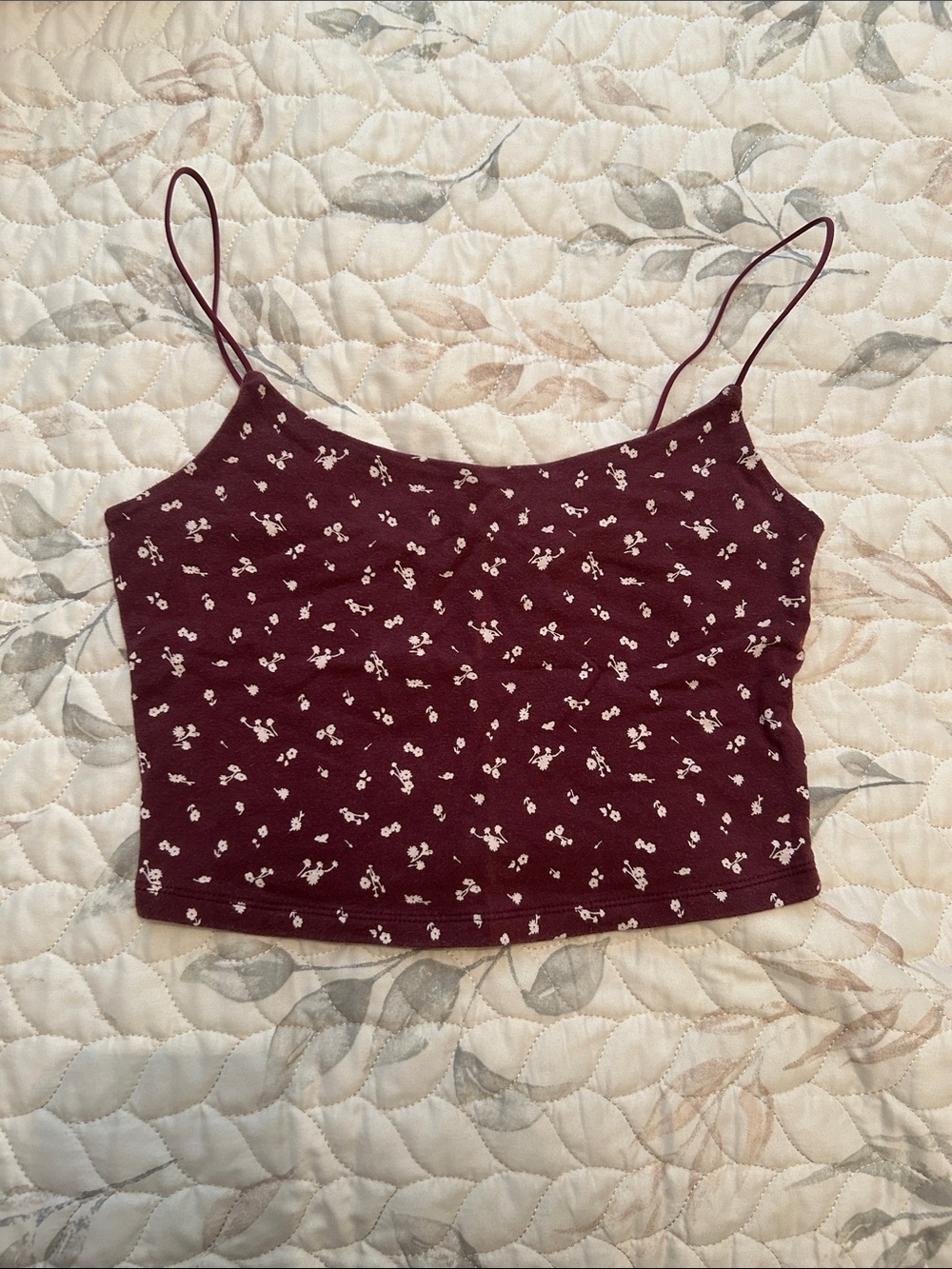 Aeropostale Maroon Floral Spaghetti-Strap Cropped Cami